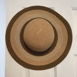 Jones New York Two-Tone Woven Straw Hat with Black Trim